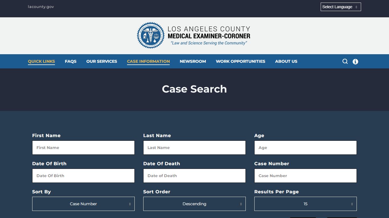 Case Search – Medical Examiner-Coroner